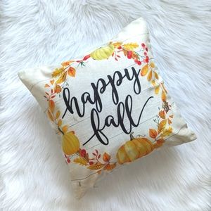 🔴 Happy Fall pumpkin and leaves burlap throw pillow cover